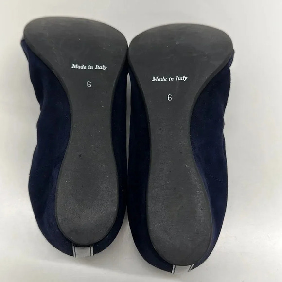 Aquatalia by Marvin V Sacchetto Stretch Wedge Heels Black Cap Toe Blue Suede 6 - Picture 9 of 11